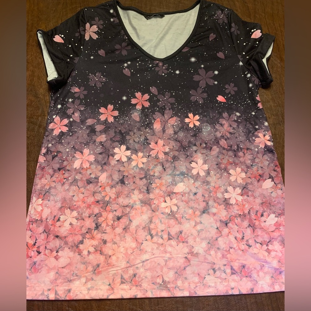 Floral Pink and Black Women's Top